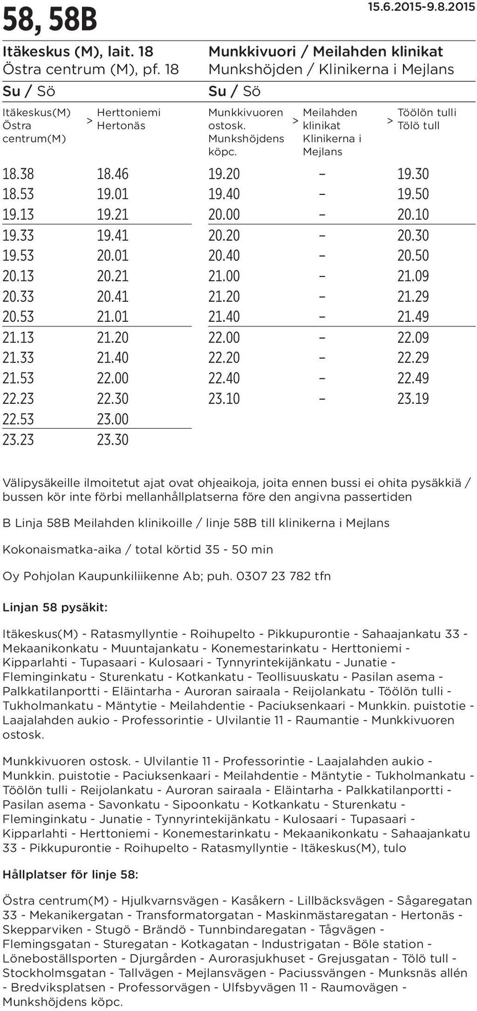 klinikat Tölö tull Munkshöjdens Klinikerna i köpc. Mejlans 18.38 18.46 19.20 19.30 18.53 19.01 19.40 19.50 19.13 19.21 20.00 20.10 19.33 19.41 20.20 20.30 19.53 20.01 20.40 20.50 20.13 20.21 21.00 21.