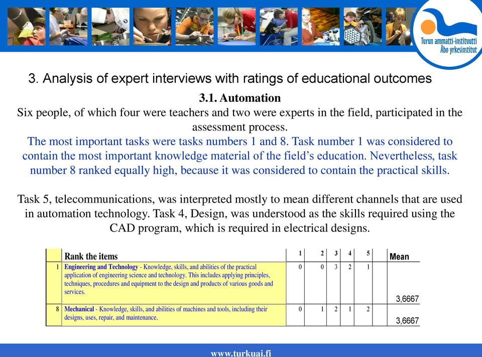 Nevertheless, task number 8 ranked equally high, because it was considered to contain the practical skills.