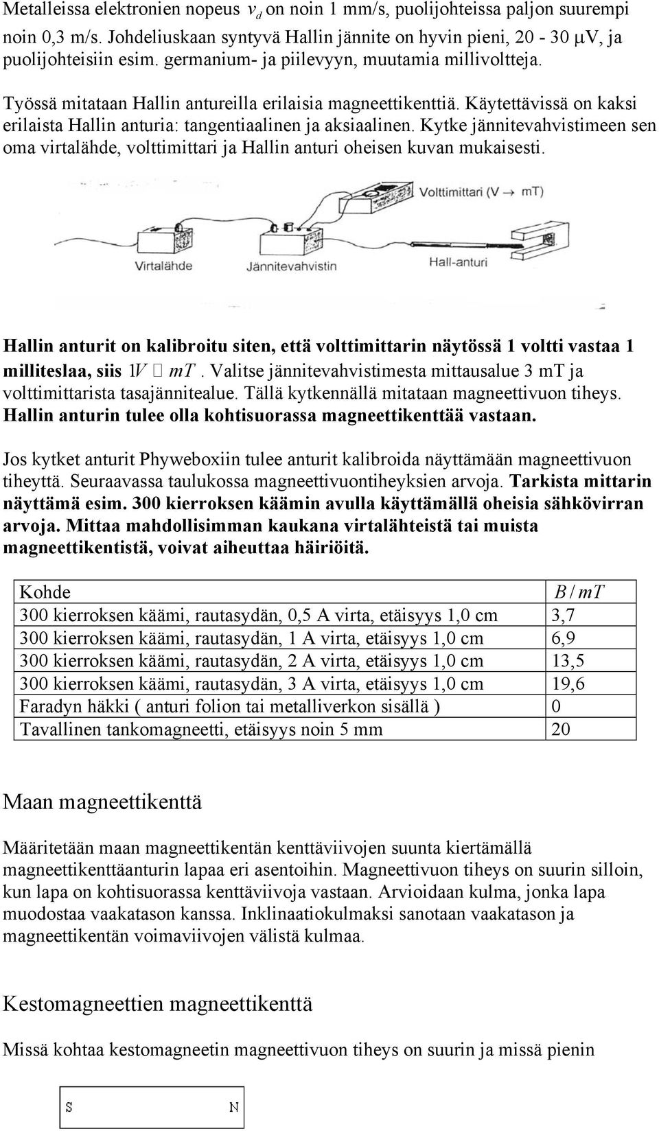 Kytke jännitevahvistimeen sen oma virtalähde, volttimittari ja Hallin anturi oheisen kuvan mukaisesti.