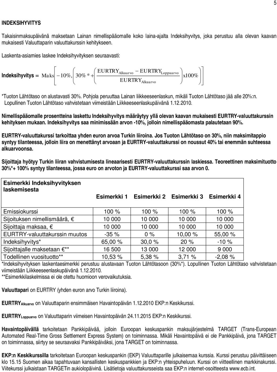 Pohjola peruuttaa Lainan liikkeeseenlaskun, mikäli Tuoton Lähtötaso jää alle 20%:n. Lopullinen Tuoton Lähtötaso vahvistetaan viimeistään Liikkeeseenlaskupäivänä 1.12.2010.