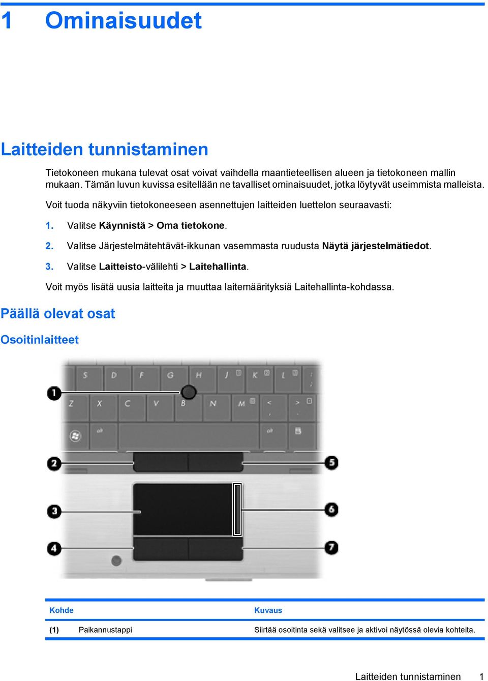 Valitse Käynnistä > Oma tietokone. 2. Valitse Järjestelmätehtävät-ikkunan vasemmasta ruudusta Näytä järjestelmätiedot. 3. Valitse Laitteisto-välilehti > Laitehallinta.