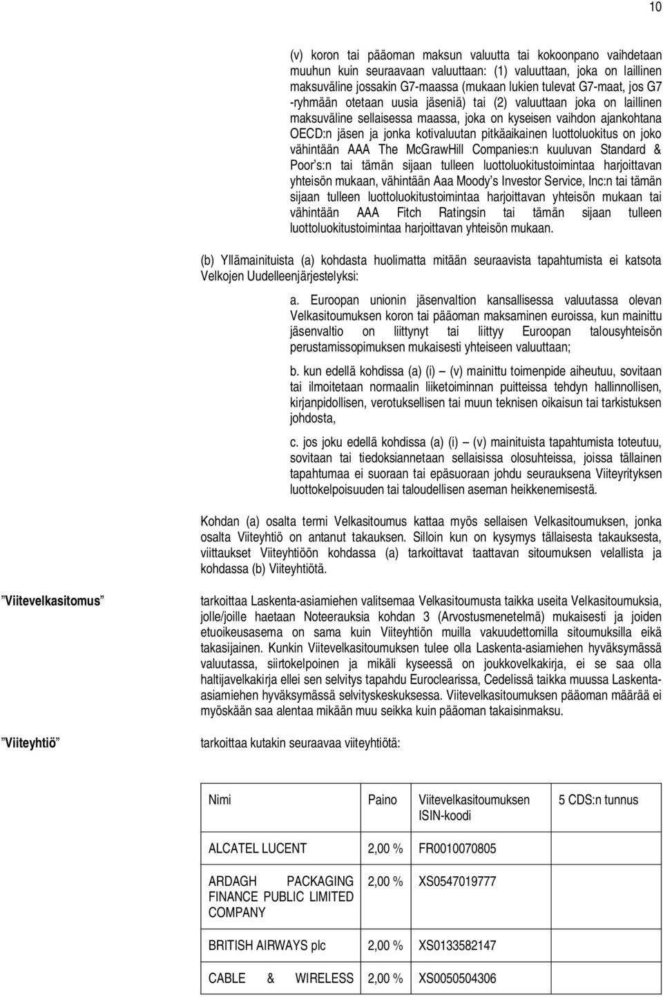 luottoluokitus on joko vähintään AAA The McGrawHill Companies:n kuuluvan Standard & Poor s:n tai tämän sijaan tulleen luottoluokitustoimintaa harjoittavan yhteisön mukaan, vähintään Aaa Moody s