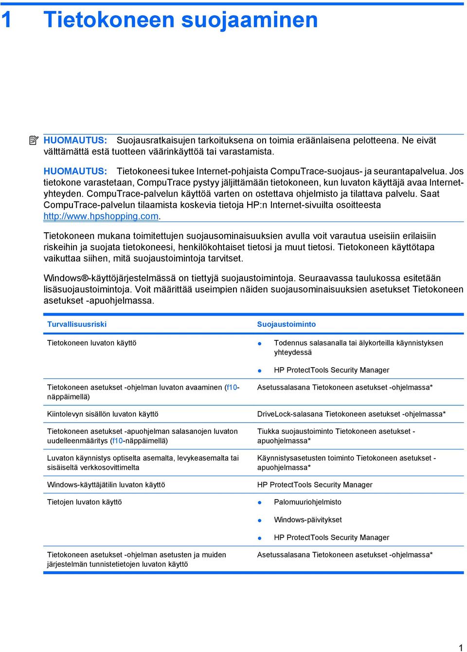 Jos tietokone varastetaan, CompuTrace pystyy jäljittämään tietokoneen, kun luvaton käyttäjä avaa Internetyhteyden. CompuTrace-palvelun käyttöä varten on ostettava ohjelmisto ja tilattava palvelu.