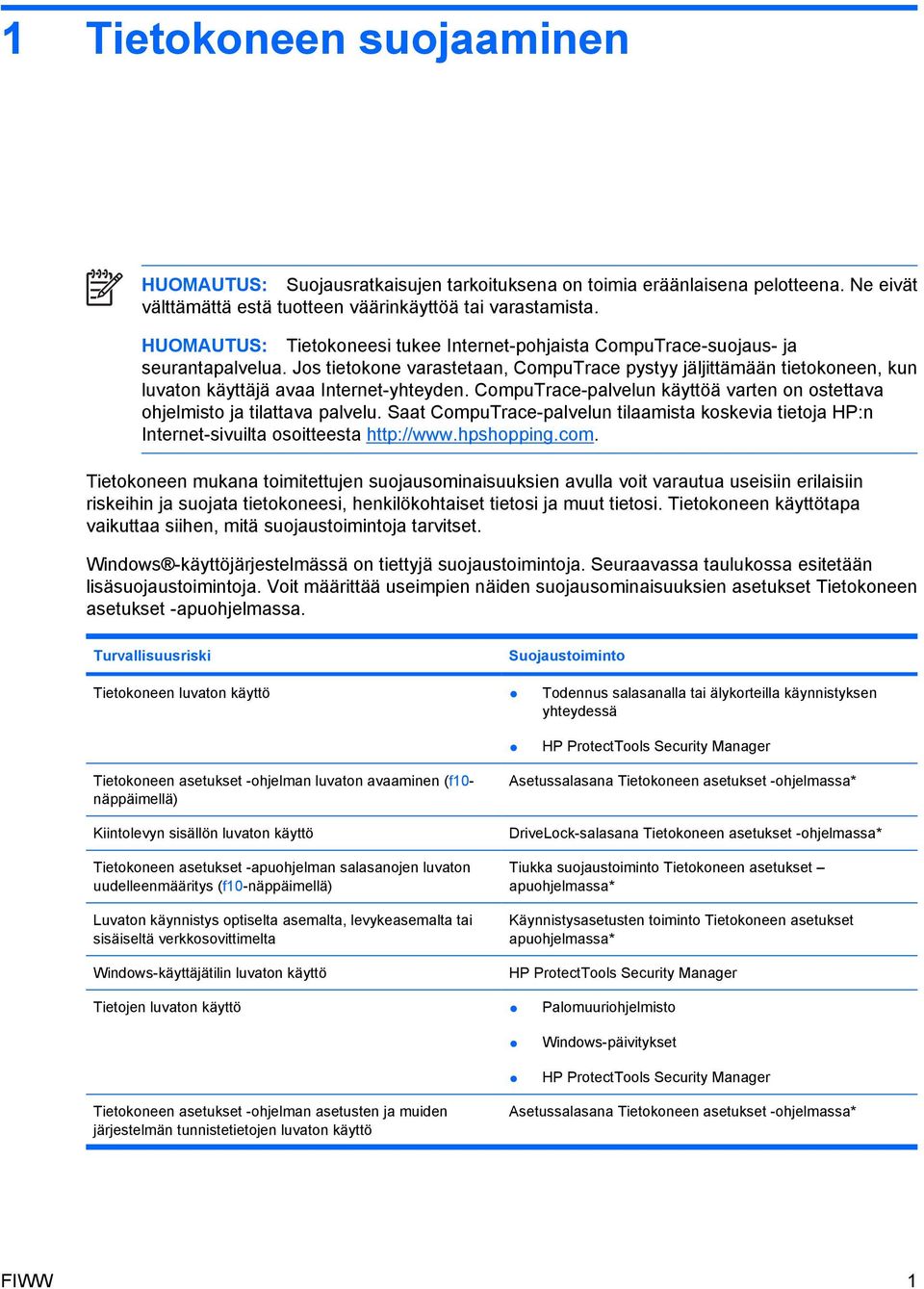 Jos tietokone varastetaan, CompuTrace pystyy jäljittämään tietokoneen, kun luvaton käyttäjä avaa Internet-yhteyden. CompuTrace-palvelun käyttöä varten on ostettava ohjelmisto ja tilattava palvelu.