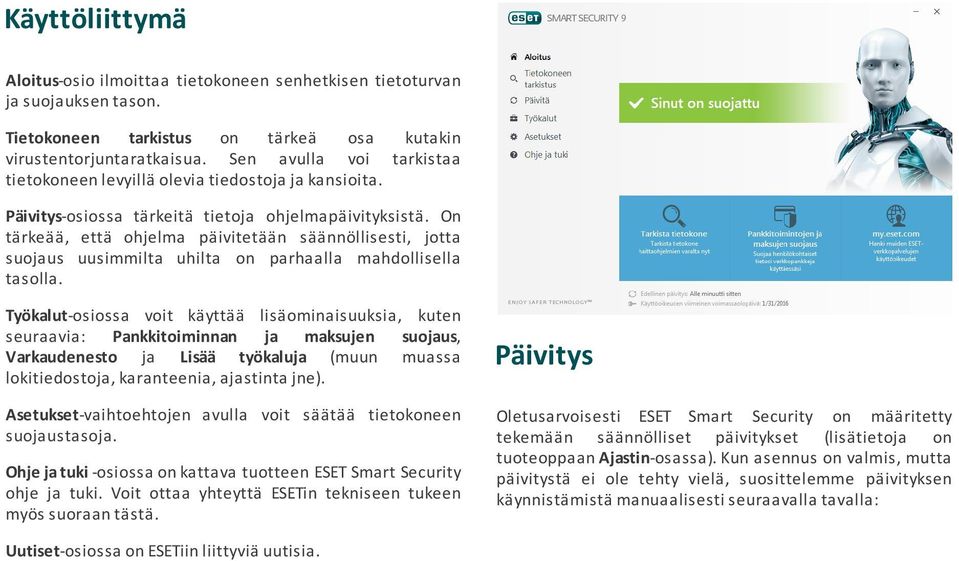 On tärkeää, että ohjelma päivitetään säännöllisesti, jotta suojaus uusimmilta uhilta on parhaalla mahdollisella tasolla.