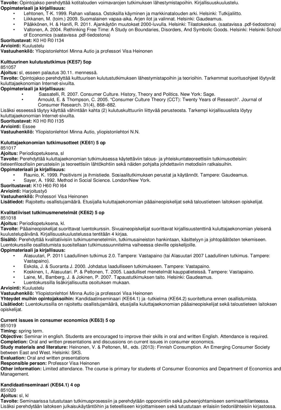 Ajankäytön muutokset 2000-luvulla. Helsinki: Tilastokeskus. (saatavissa.pdf-tiedostona) Valtonen, A. 2004. Rethinking Free Time: A Study on Boundaries, Disorders, And Symbolic Goods.