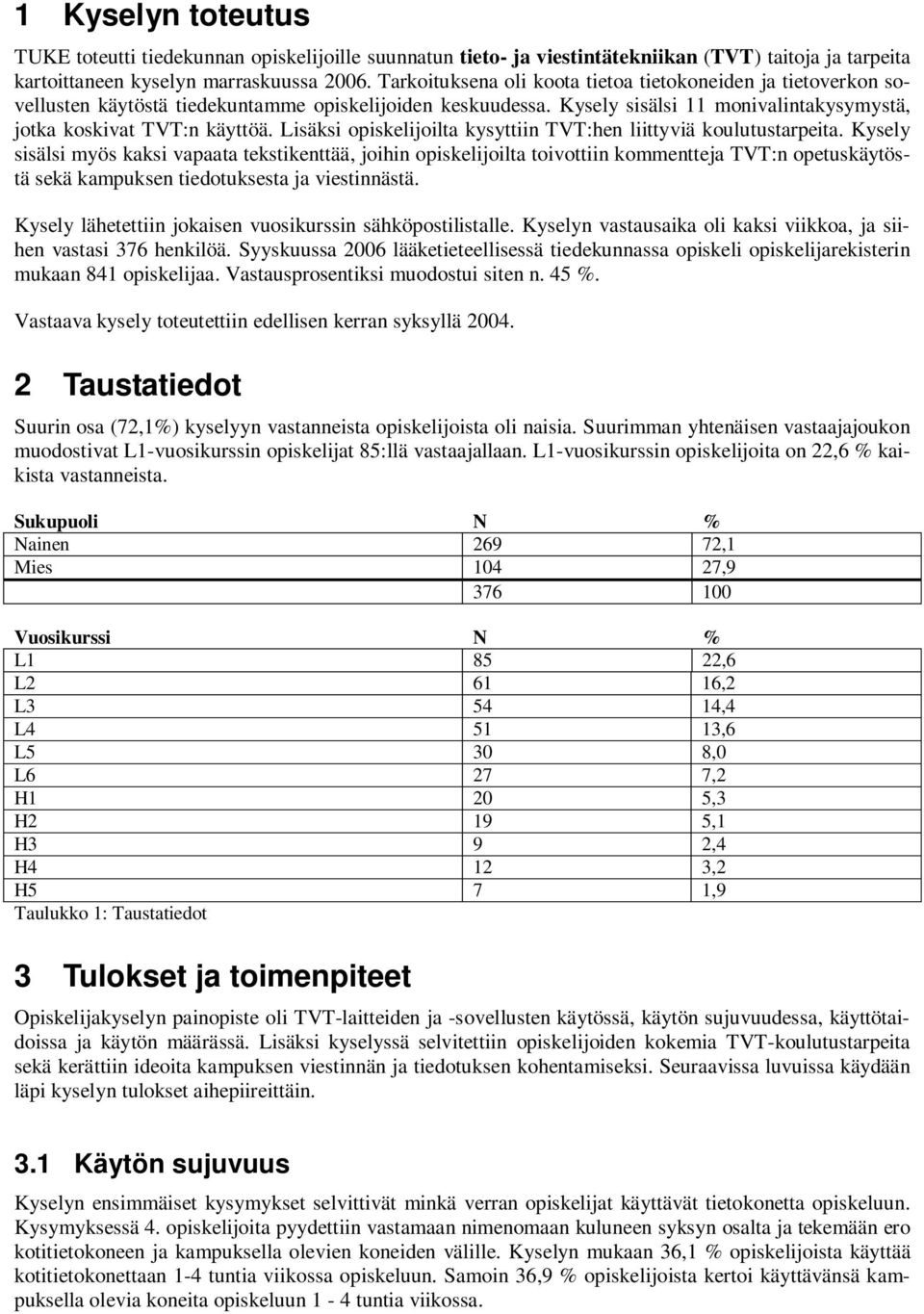 Lisäksi opiskelijoilta kysyttiin TVT:hen liittyviä koulutustarpeita.