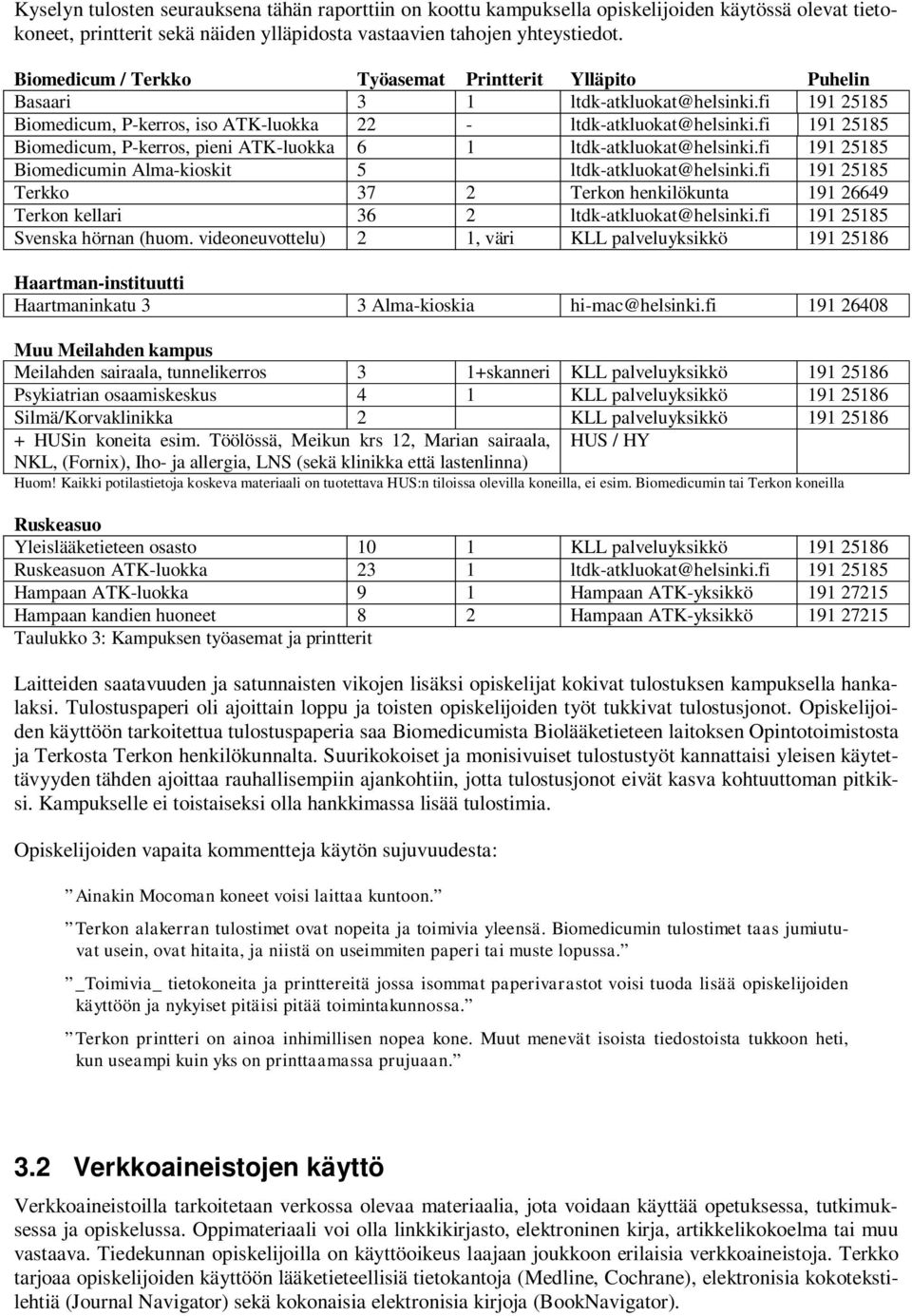 fi 191 25185 Biomedicum, P-kerros, pieni ATK-luokka 6 1 ltdk-atkluokat@helsinki.fi 191 25185 Biomedicumin Alma-kioskit 5 ltdk-atkluokat@helsinki.