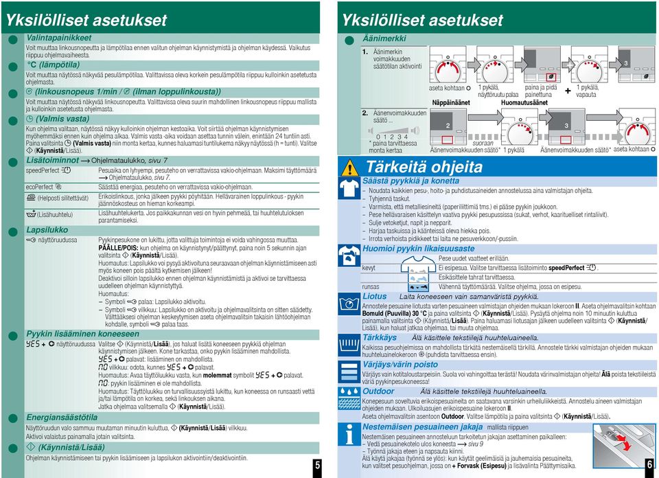 (linkousnopeus 1/min / (ilman loppulinkousta)) Voit muuttaa näytössä näkyvää linkousnopeutta. Valittavissa oleva suurin mahdollinen linkousnopeus riippuu mallista ja kulloinkin asetetusta ohjelmasta.