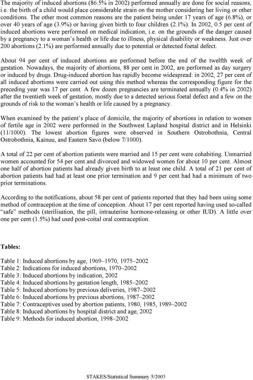 5 per cent of induced abortions were performed on medical indication, i.e. on the grounds of the danger caused by a pregnancy to a woman s health or life due to illness, physical disability or weakness.