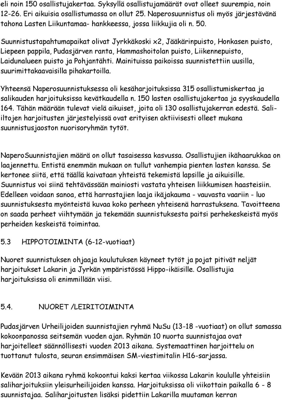 Suunnistustapahtumapaikat olivat Jyrkkäkoski x2, Jääkärinpuisto, Honkasen puisto, Liepeen pappila, Pudasjärven ranta, Hammashoitolan puisto, Liikennepuisto, Laidunalueen puisto ja Pohjantähti.