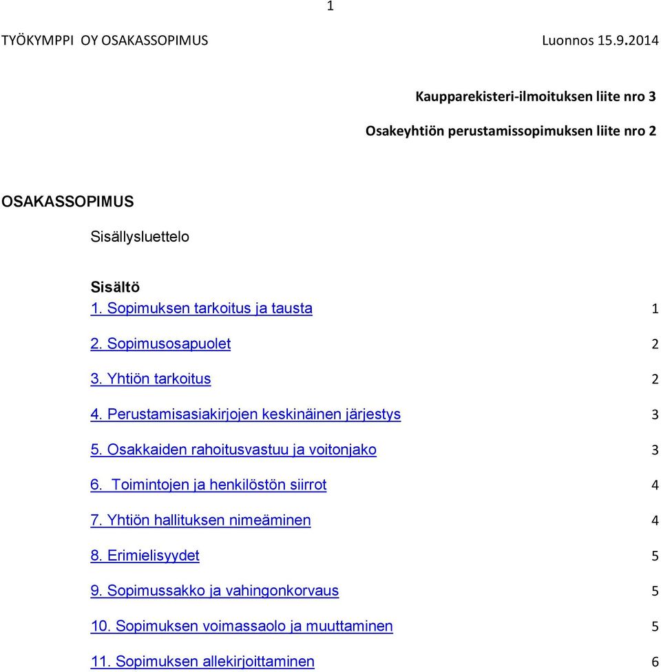 Perustamisasiakirjojen keskinäinen järjestys 3 5. Osakkaiden rahoitusvastuu ja voitonjako 3 6.