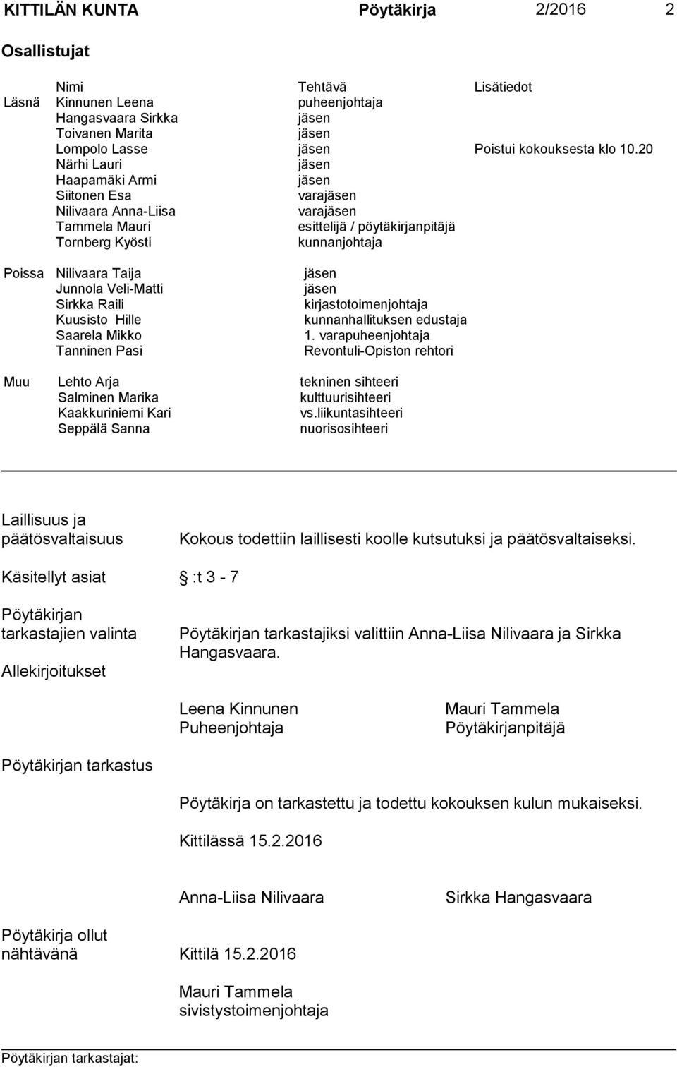 Raili kirjastotoimenjohtaja Kuusisto Hille kunnanhallituksen edustaja Saarela Mikko 1.