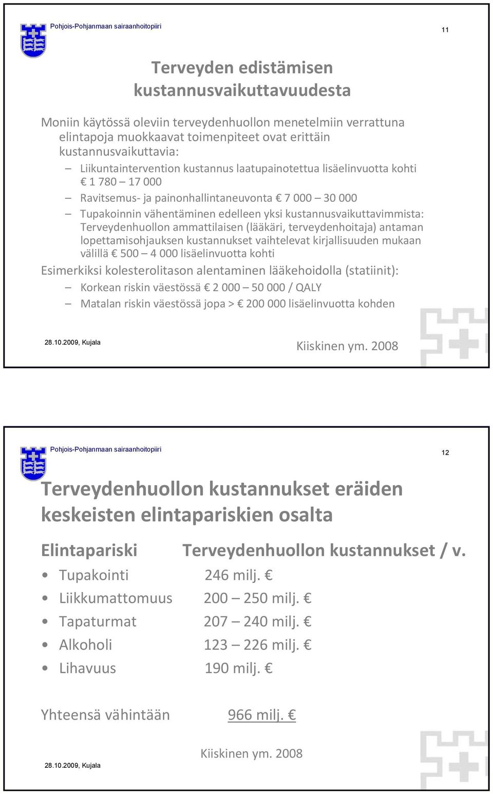 Terveydenhuollon ammattilaisen (lääkäri, terveydenhoitaja) antaman lopettamisohjauksen kustannukset vaihtelevat kirjallisuuden mukaan välillä 500 4 000 lisäelinvuotta kohti Esimerkiksi