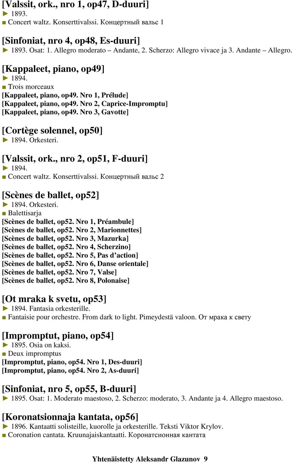 Nro 2, Caprice-Impromptu] [Kappaleet, piano, op49. Nro 3, Gavotte] [Cortège solennel, op50] 1894. Orkesteri. [Valssit, ork., nro 2, op51, F-duuri] 1894. Concert waltz. Konserttivalssi.