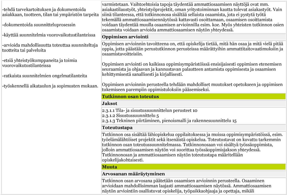 Vaihtoehtoisia tapoja täydentää ammattiosaamisen näyttöjä ovat mm. asiakastilaustyöt, yhteistyöprojektit, oman yritystoiminnan kautta tulevat asiakastyöt.