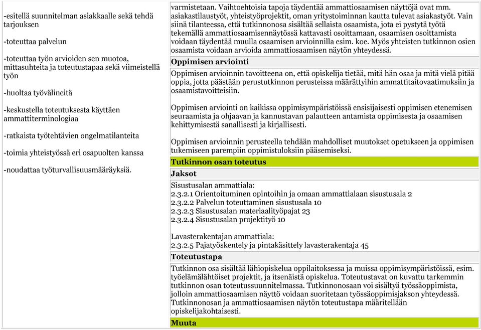 Vaihtoehtoisia tapoja täydentää ammattiosaamisen näyttöjä ovat mm. asiakastilaustyöt, yhteistyöprojektit, oman yritystoiminnan kautta tulevat asiakastyöt.