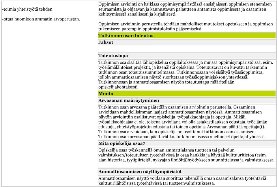 sanallisesti ja kirjallisesti. Oppimisen arvioinnin perusteella tehdään mahdolliset muutokset opetukseen ja oppimisen tukemiseen parempiin oppimistuloksiin pääsemiseksi.