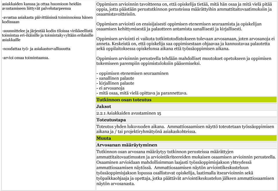 ja mitä vielä pitää oppia, jotta päästään perustutkinnon perusteissa määrättyihin ammattitaitovaatimuksiin ja osaamistavoitteisiin.