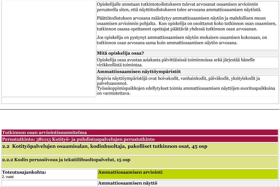 Kun opiskelija on osoittanut koko tutkinnon osan osaamisen, tutkinnon osassa opettaneet opettajat päättävät yhdessä tutkinnon osan arvosanan.