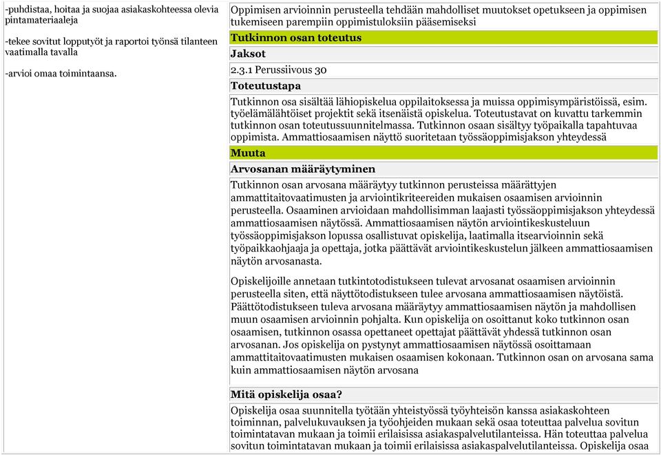 1 Perussiivous 30 Toteutustapa Tutkinnon osa sisältää lähiopiskelua oppilaitoksessa ja muissa oppimisympäristöissä, esim. työelämälähtöiset projektit sekä itsenäistä opiskelua.