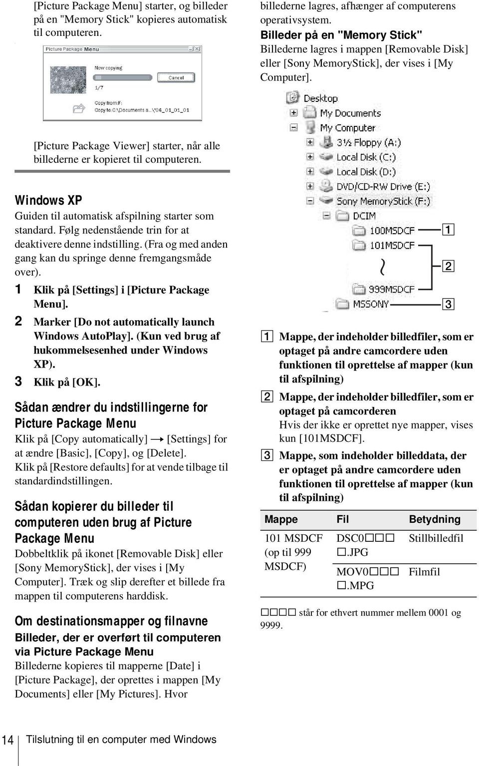 [Picture Package Viewer] starter, når alle billederne er kopieret til computeren. Windows XP Guiden til automatisk afspilning starter som standard.