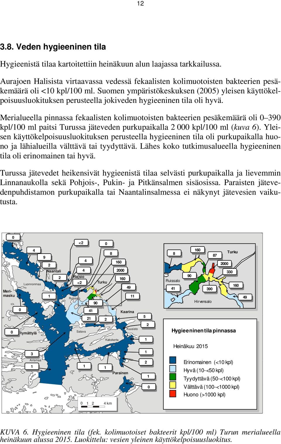 Suomen ympäristökeskuksen (2005) yleisen käyttökelpoisuusluokituksen perusteella jokiveden hygieeninen tila oli hyvä.