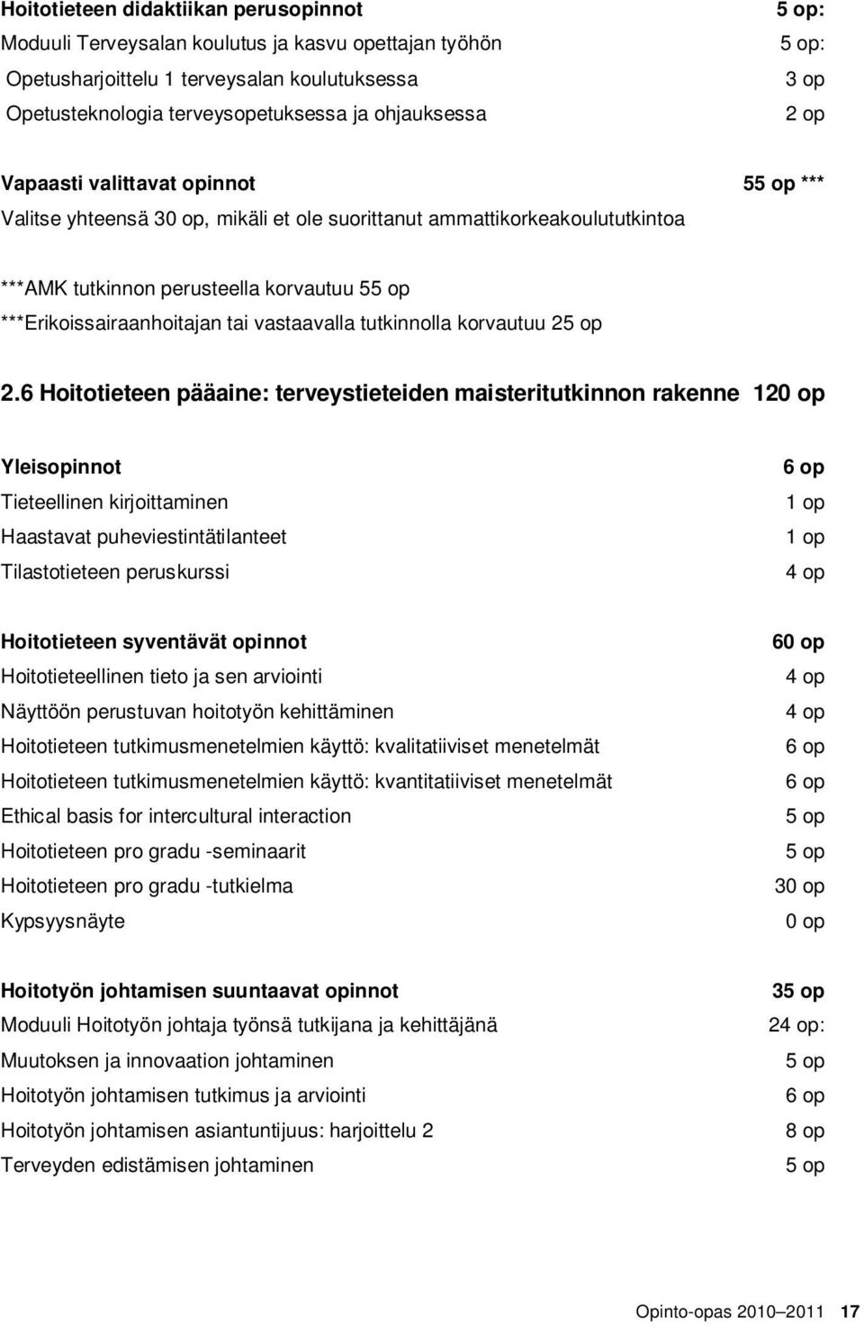 ***Erikoissairaanhoitajan tai vastaavalla tutkinnolla korvautuu 25 op 2.