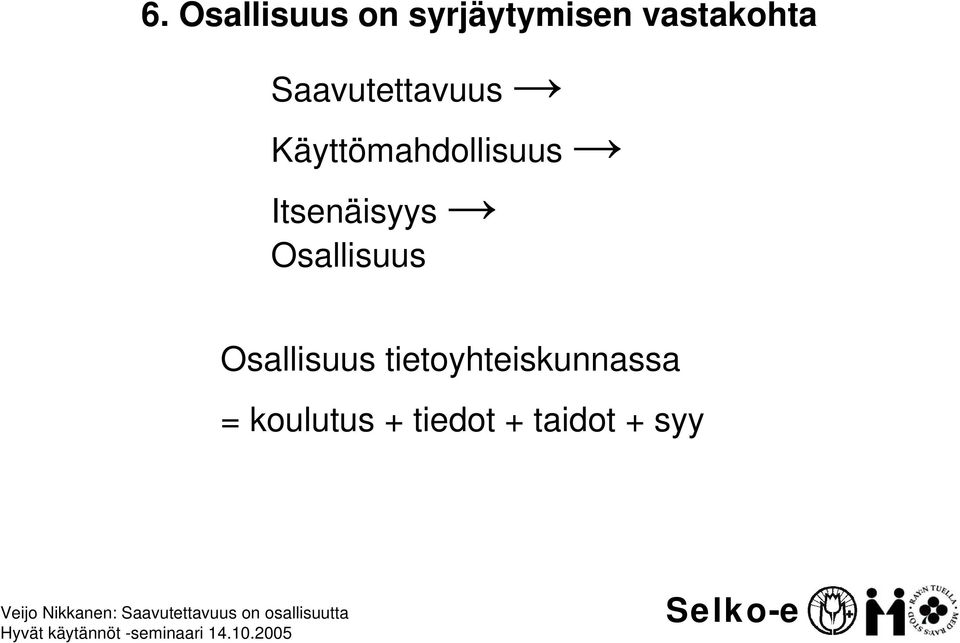 Käyttömahdollisuus Itsenäisyys