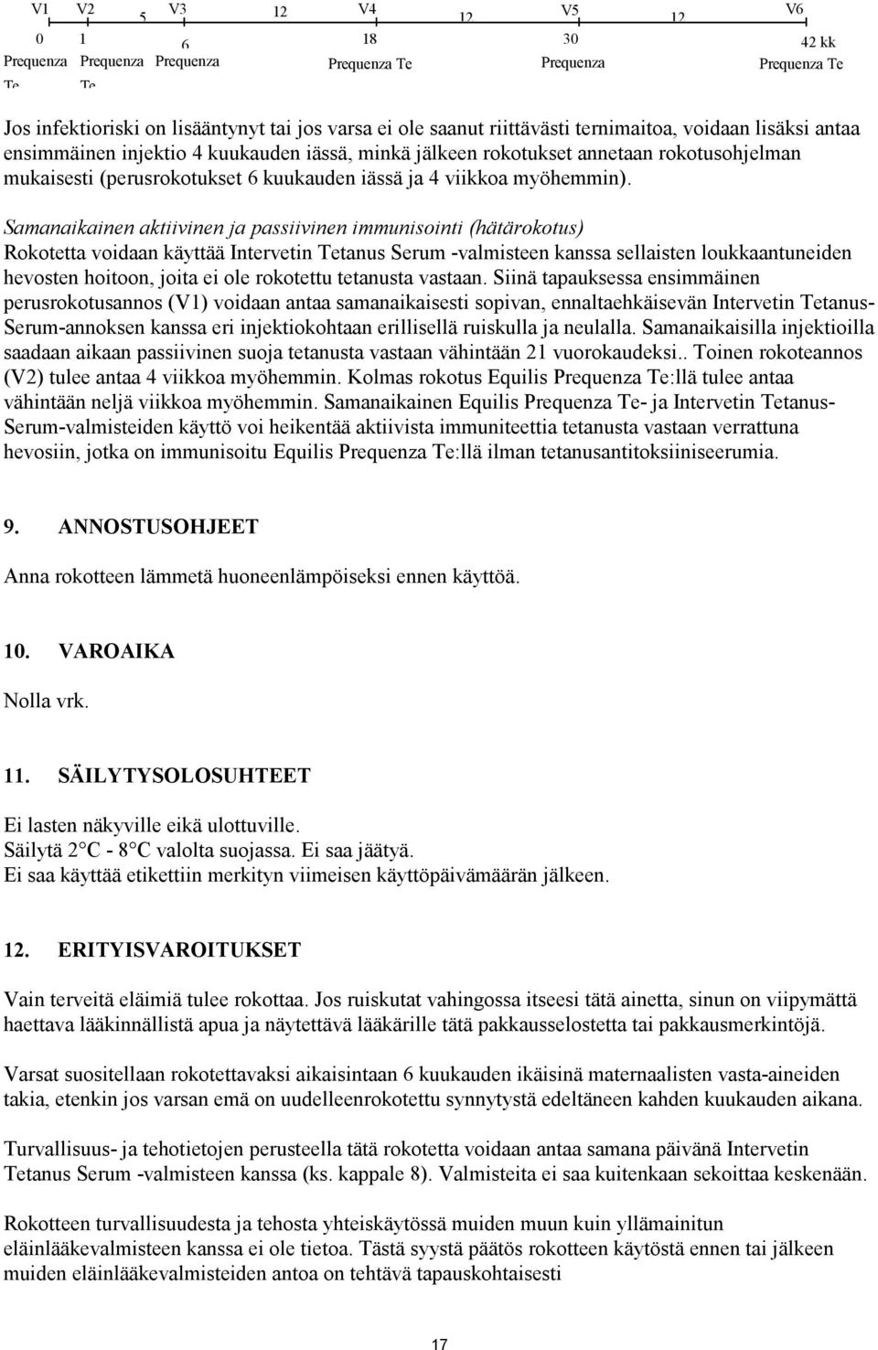 Samanaikainen aktiivinen ja passiivinen immunisointi (hätärokotus) Rokotetta voidaan käyttää Intervetin Tetanus Serum -valmisteen kanssa sellaisten loukkaantuneiden hevosten hoitoon, joita ei ole