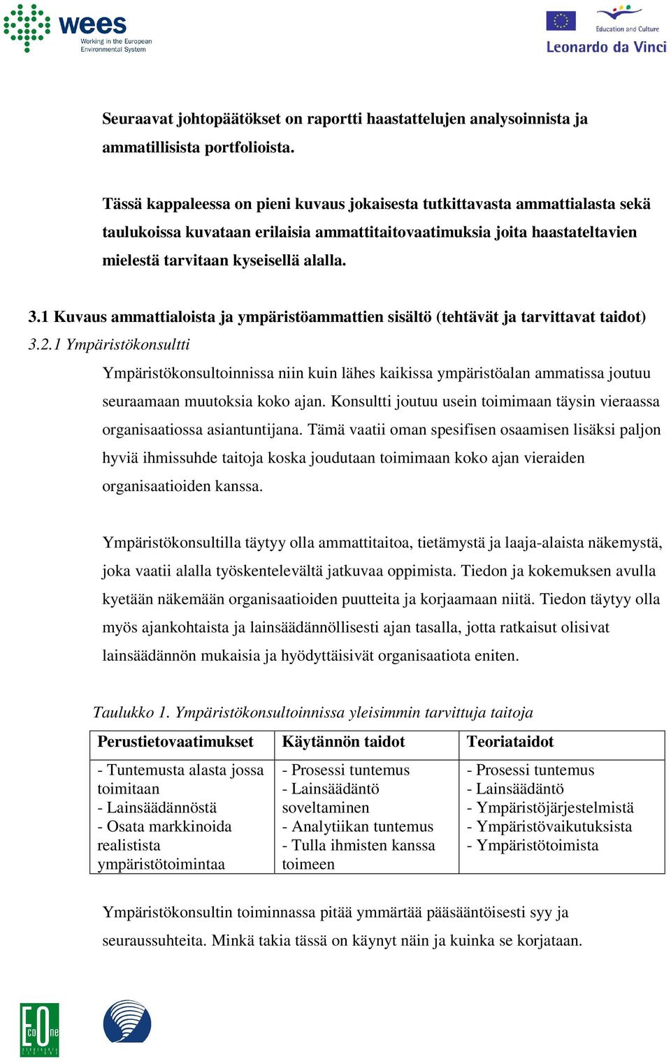 1 Kuvaus ammattialoista ja ympäristöammattien sisältö (tehtävät ja tarvittavat taidot) 3.2.