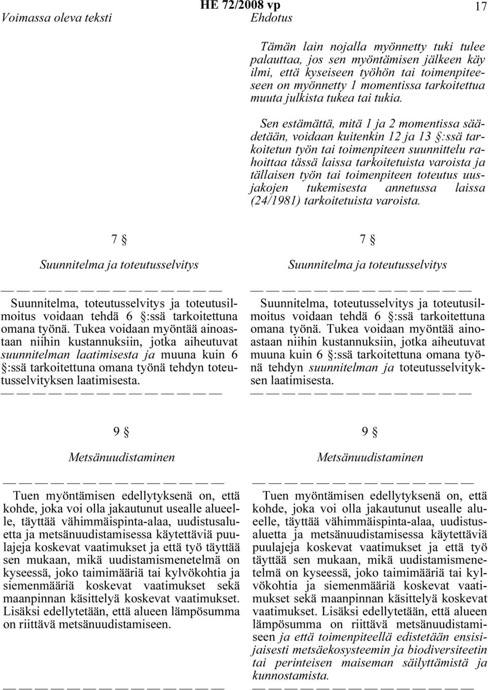 Sen estämättä, mitä 1 ja 2 momentissa säädetään, voidaan kuitenkin 12 ja 13 :ssä tarkoitetun työn tai toimenpiteen suunnittelu rahoittaa tässä laissa tarkoitetuista varoista ja tällaisen työn tai