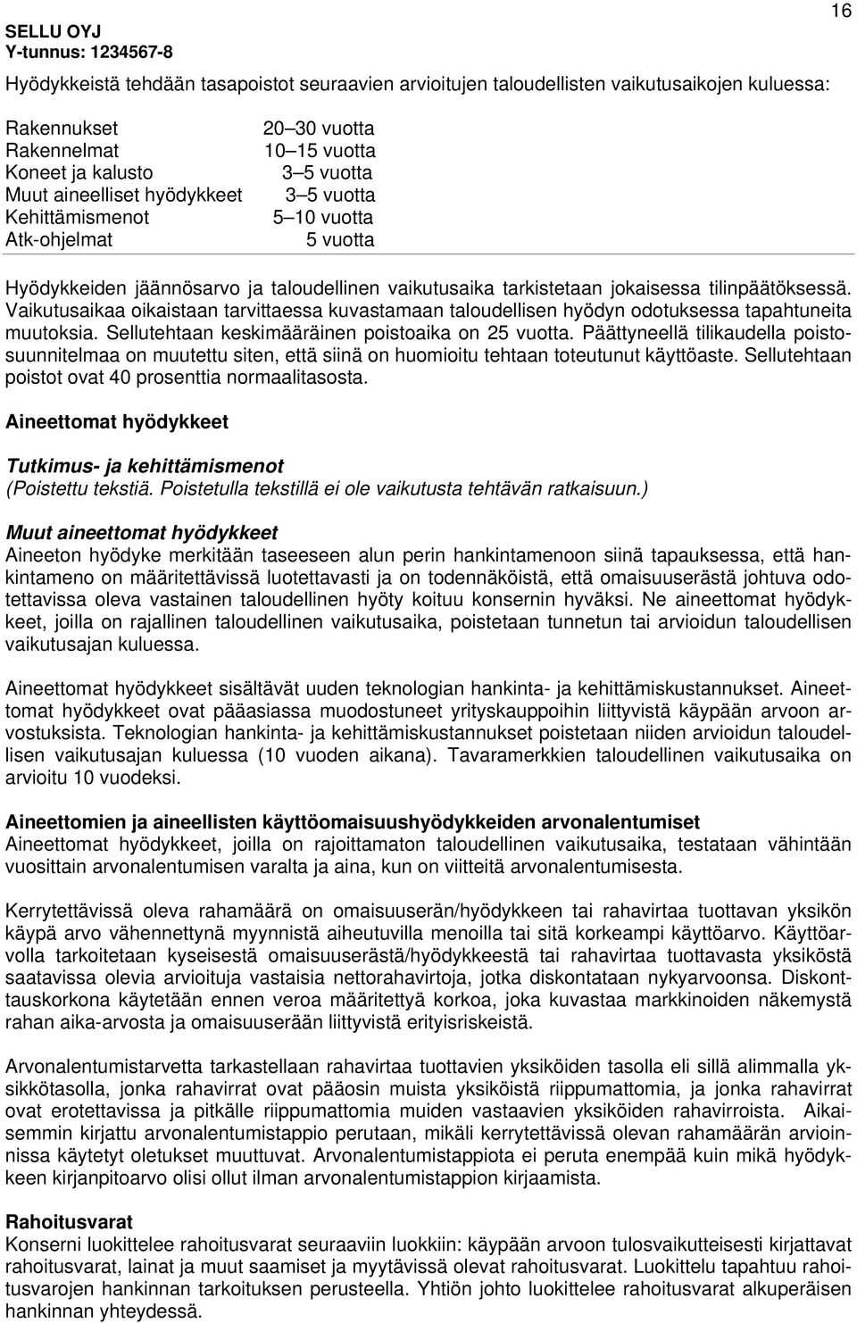 Vaikutusaikaa oikaistaan tarvittaessa kuvastamaan taloudellisen hyödyn odotuksessa tapahtuneita muutoksia. Sellutehtaan keskimääräinen poistoaika on 25 vuotta.