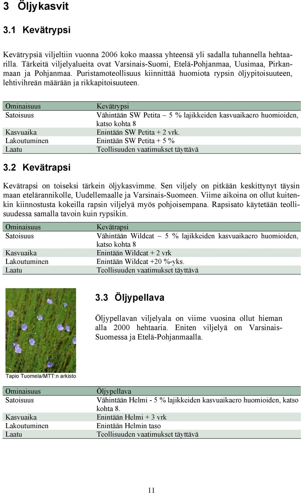 Puristamoteollisuus kiinnittää huomiota rypsin öljypitoisuuteen, lehtivihreän määrään ja rikkapitoisuuteen.