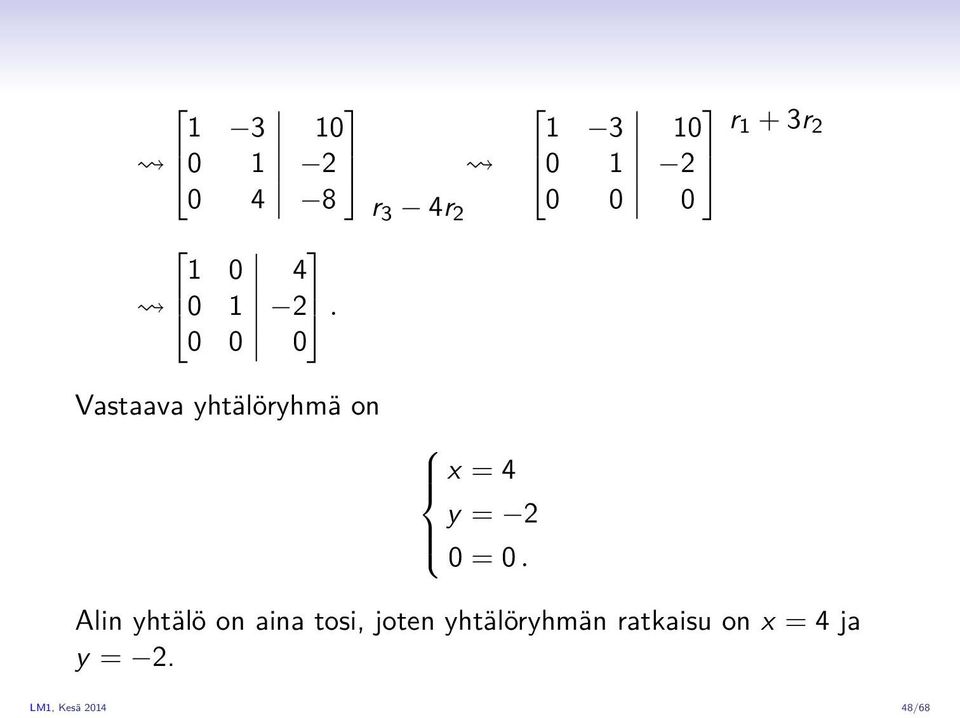 yhtälöryhmä on x = 4 y = 2 0 = 0.