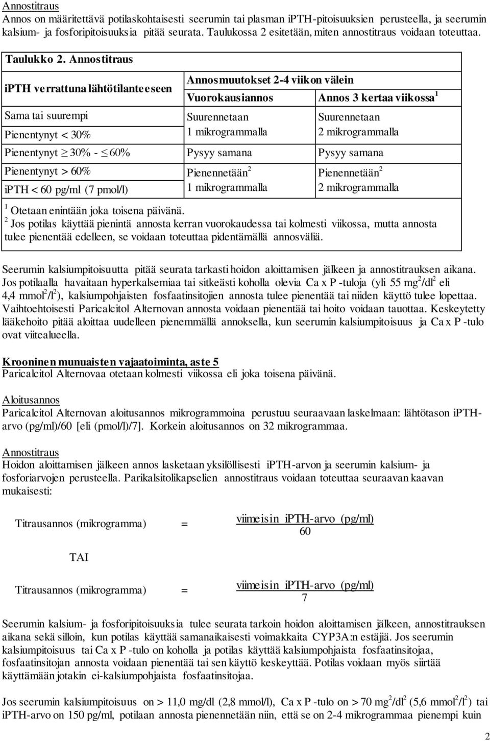 Annostitraus ipth verrattuna lähtötilanteeseen Sama tai suurempi Pienentynyt < 30% Annosmuutokset 2-4 viikon välein Vuorokausiannos Annos 3 kertaa viikossa 1 Suurennetaan 1 mikrogrammalla