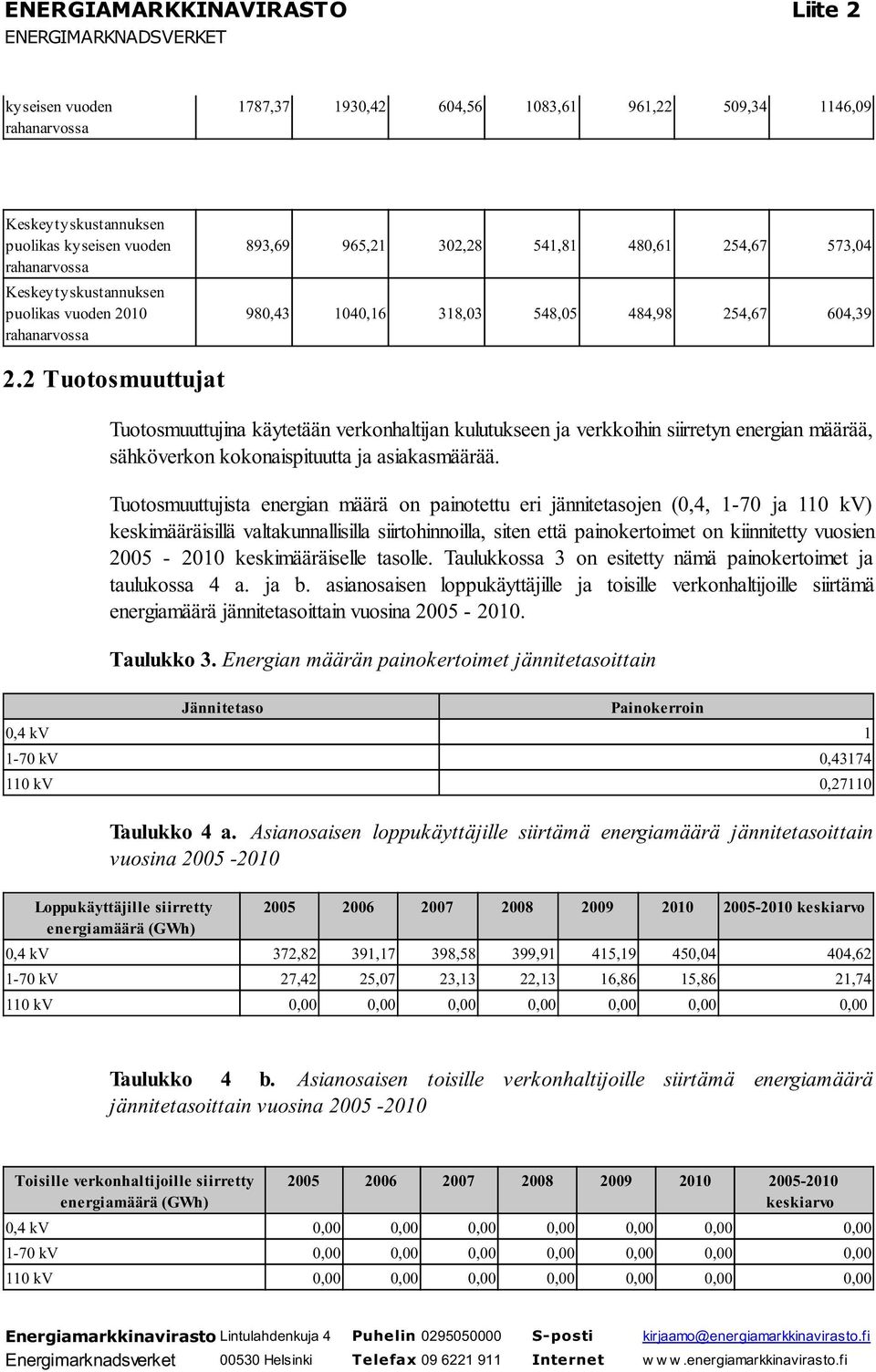 2 Tuotosmuuttujat Tuotosmuuttujina käytetään verkonhaltijan kulutukseen ja verkkoihin siirretyn energian määrää, sähköverkon kokonaispituutta ja asiakasmäärää.