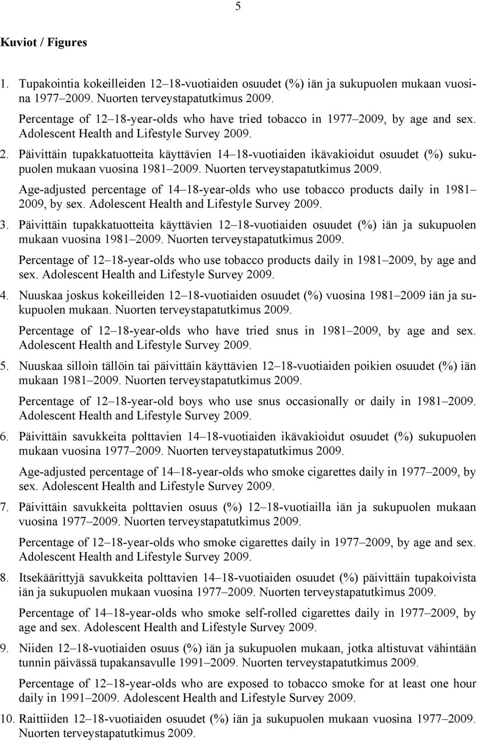 Nuorten terveystapatutkimus 2009. Age-adjusted percentage of 14 18-year-olds who use tobacco products daily in 1981 2009, by sex. Adolescent Health and Lifestyle Survey 2009. 3.