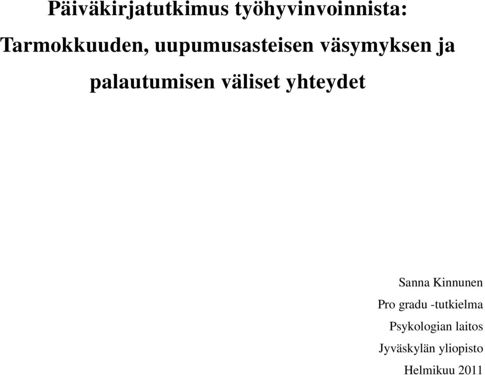 palautumisen väliset yhteydet Sanna Kinnunen Pro