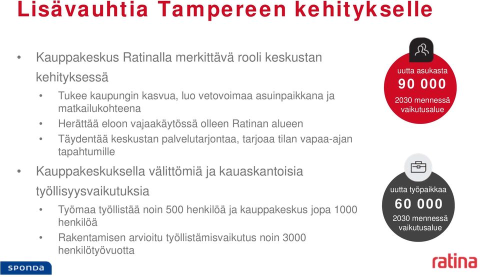 Kauppakeskuksella välittömiä ja kauaskantoisia työllisyysvaikutuksia Työmaa työllistää noin 500 henkilöä ja kauppakeskus jopa 1000 henkilöä Rakentamisen