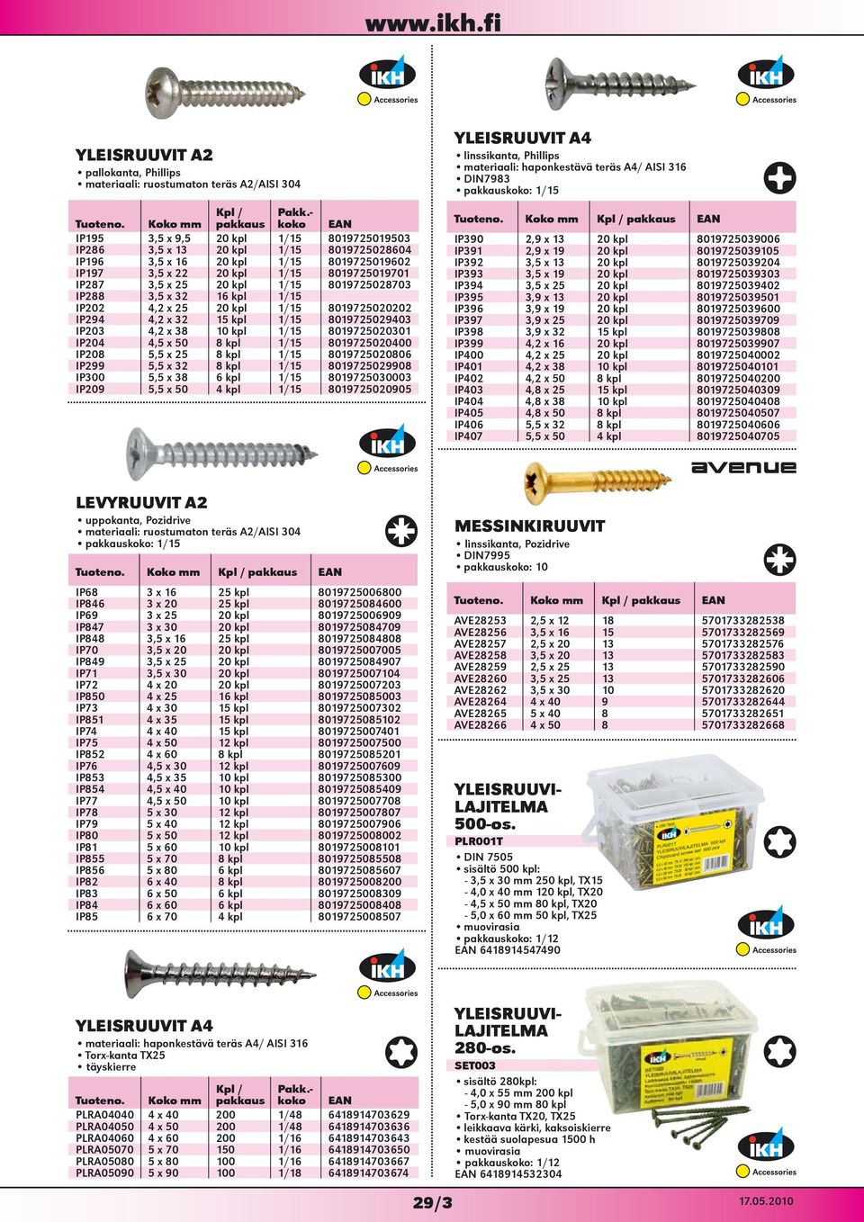 kpl 8019725039501 IP396 3,9 x 19 20 kpl 8019725039600 IP397 3,9 x 25 20 kpl 8019725039709 IP398 3,9 x 32 15 kpl 8019725039808 IP399 4,2 x 16 20 kpl 8019725039907 IP400 4,2 x 25 20 kpl 8019725040002