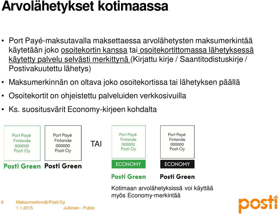 Postivakuutettu lähetys) Maksumerkinnän on oltava joko osoitekortissa tai lähetyksen päällä Osoitekortit on ohjeistettu