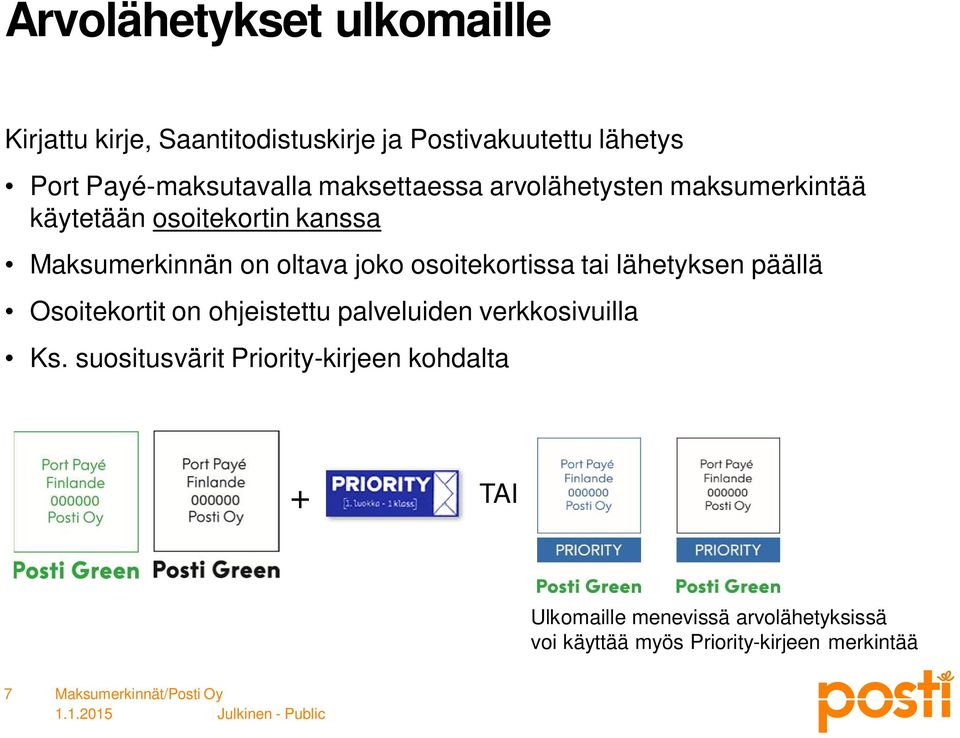 oltava joko osoitekortissa tai lähetyksen päällä Osoitekortit on ohjeistettu palveluiden verkkosivuilla Ks.