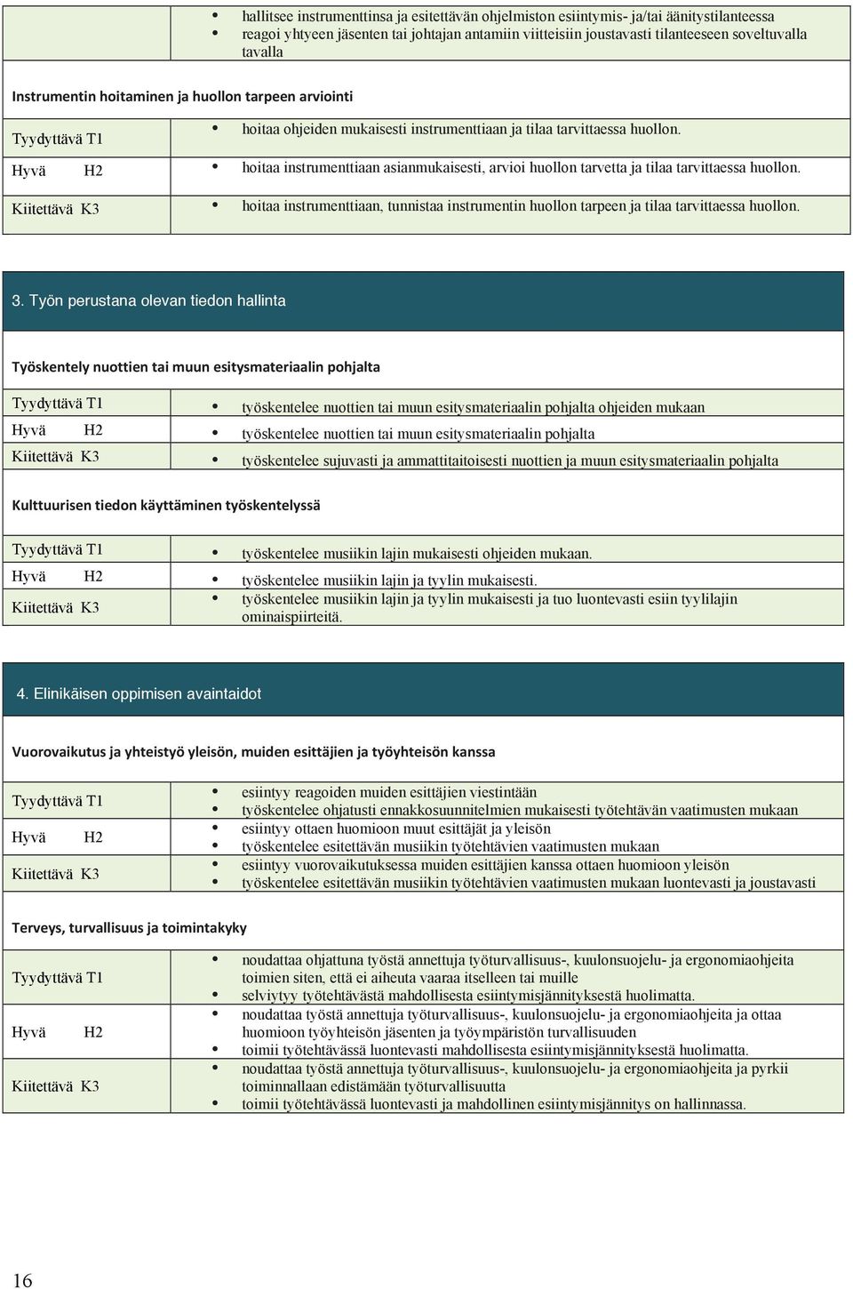 hoitaa instrumenttiaan asianmukaisesti, arvioi huollon tarvetta ja tilaa tarvittaessa huollon. hoitaa instrumenttiaan, tunnistaa instrumentin huollon tarpeen ja tilaa tarvittaessa huollon. 3.