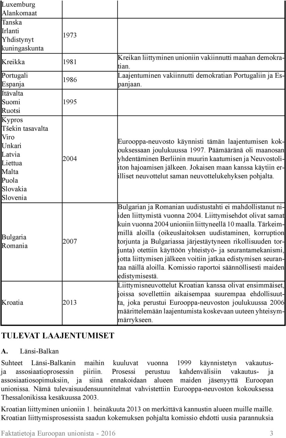 Eurooppa-neuvosto käynnisti tämän laajentumisen kokouksessaan joulukuussa 1997. Päämääränä oli maanosan yhdentäminen Berliinin muurin kaatumisen ja Neuvostoliiton hajoamisen jälkeen.