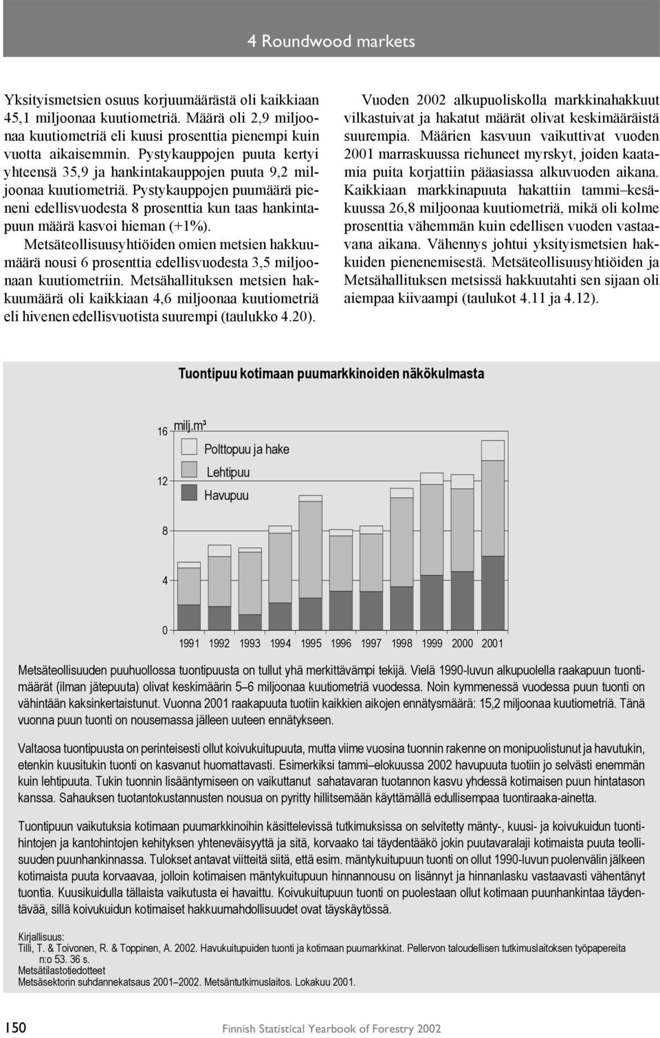 Pystykauppojen puumäärä pieneni edellisvuodesta 8 prosenttia kun taas hankintapuun määrä kasvoi hieman (+1%).