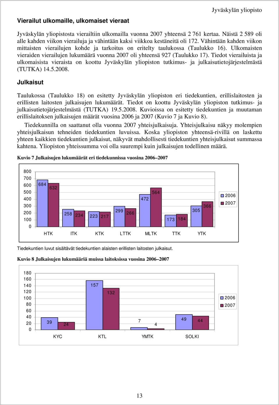 Ulkomaisten vieraiden vierailujen lukumäärä vuonna 27 oli yhteensä 927 (Taulukko 17).