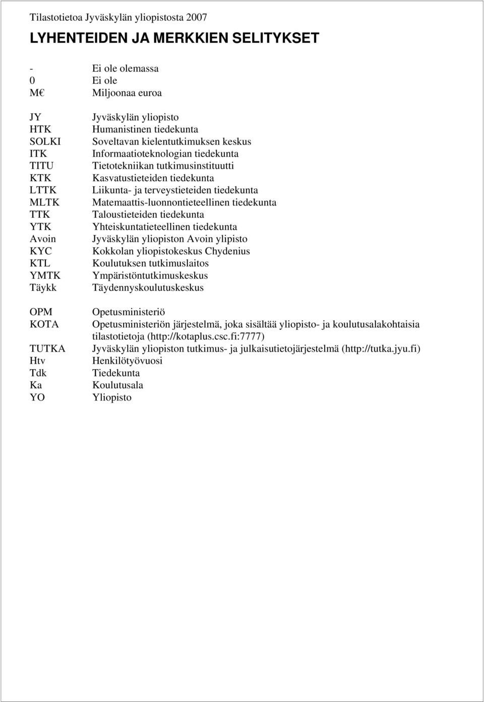 Liikunta- ja terveystieteiden tiedekunta Matemaattis-luonnontieteellinen tiedekunta Taloustieteiden tiedekunta Yhteiskuntatieteellinen tiedekunta Jyväskylän yliopiston Avoin ylipisto Kokkolan