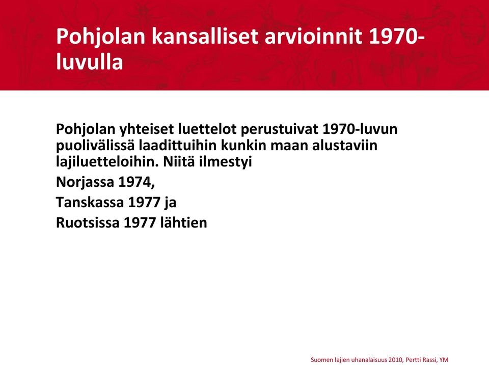 laadittuihin kunkin maan alustaviin lajiluetteloihin.