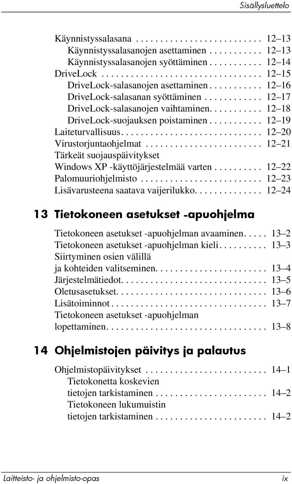 .......... 12 18 DriveLock-suojauksen poistaminen........... 12 19 Laiteturvallisuus............................. 12 20 Virustorjuntaohjelmat.